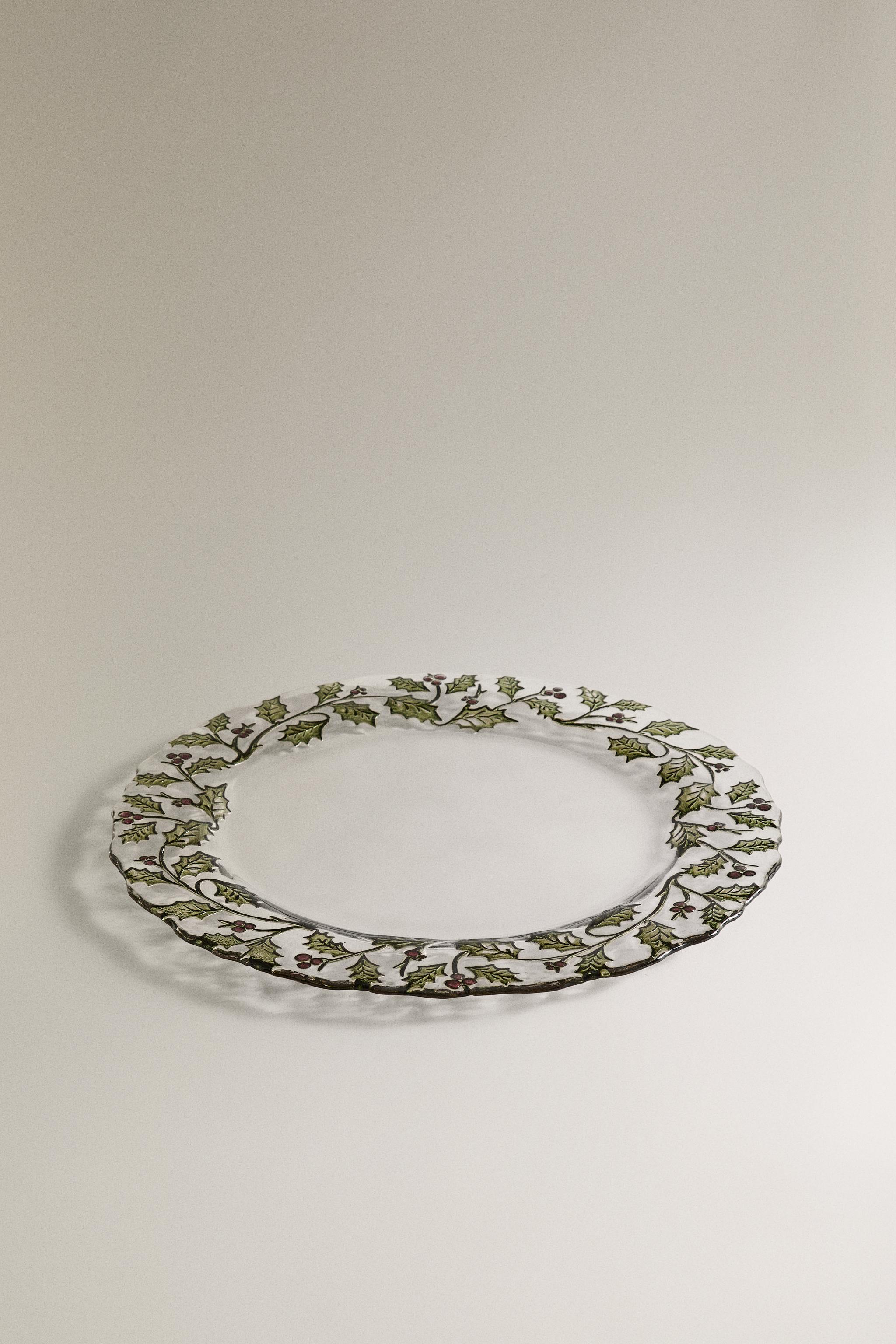 SOUS-ASSIETTE VERRE FEUILLE HOUX NOËL
